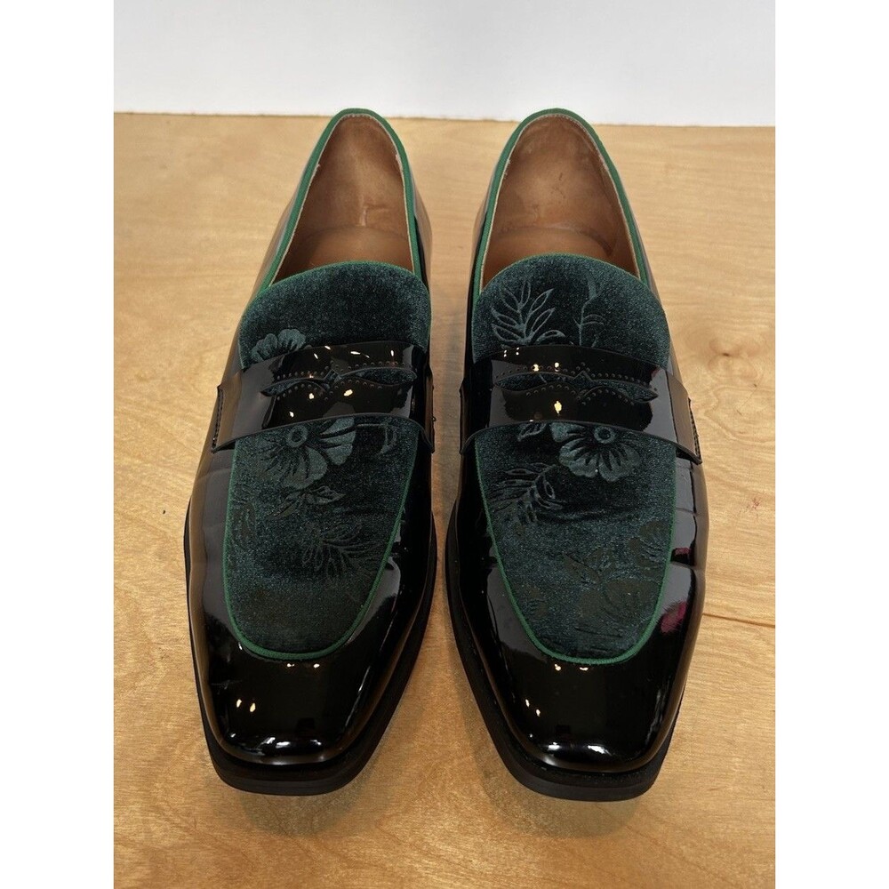 Jitai Men's Green Velour Slip-On Loafers Men’s , US 9 Emerald  Floral
